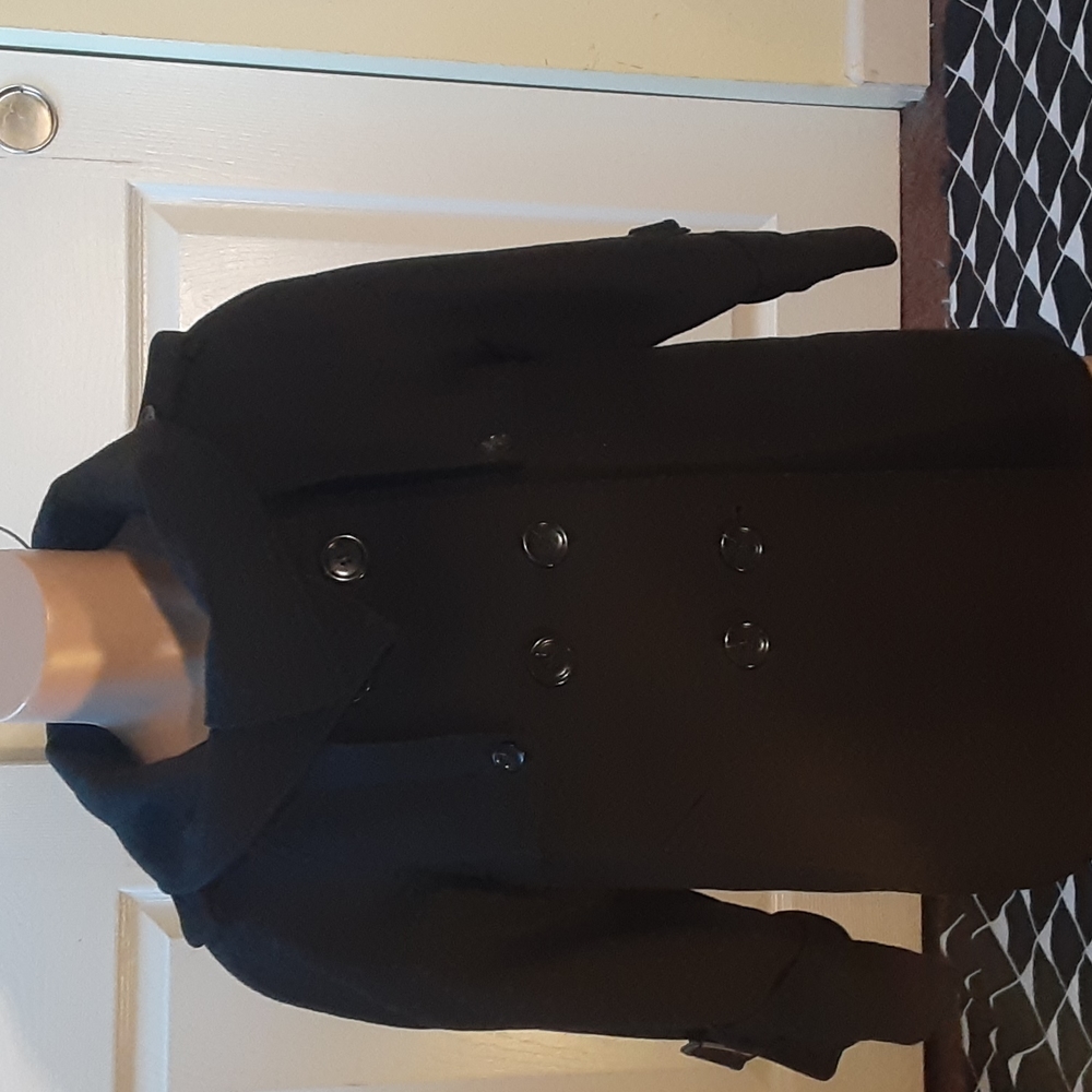 Loft black double breast,funnel neck coat , medium